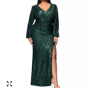 Xscape sequin dress long sleeves green size 16